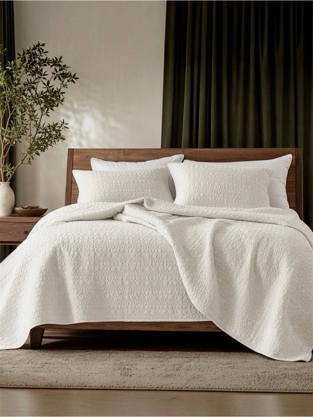 NEW West Elm Cream Stone Print Ultra Soft Queen King Bedding Bedspread Sham Set